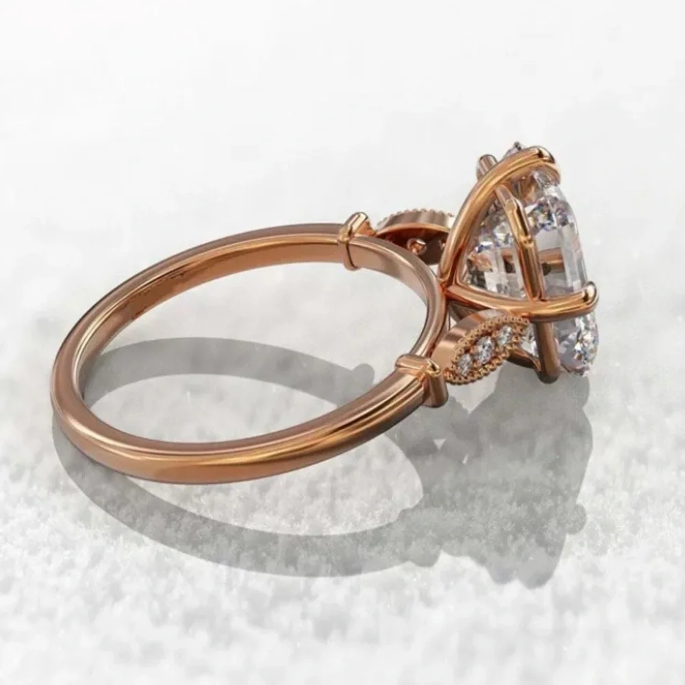 Art Deco Vintage Faceted Moissante & Rose Gold Vermiel Ring Sizes 7-8 or 9 - Picture 7 of 9